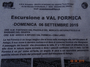 6 settembre 2015 Programma escursione Val Formica